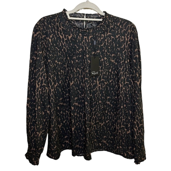 Rails Ariana Blouse Mock Neck Ruffle Cotton Cheetah Animal Print - Picture 2 of 9